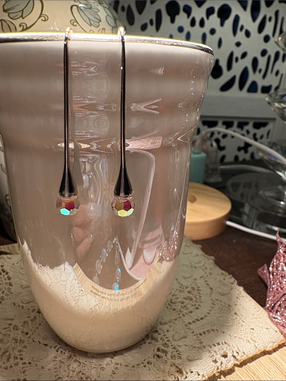 Delicate Aurora Borealis  Drop Earrings - Pink. Sterling Silver